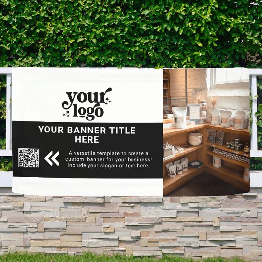 ビジネスロゴ白黒QRコーモダンドフォト 横断幕