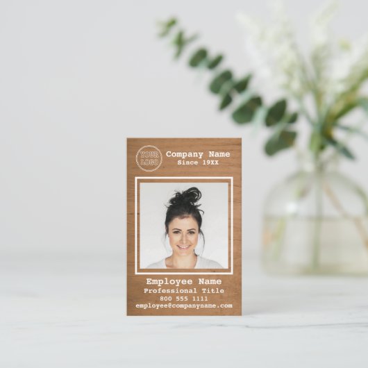 ビジネスロゴ素朴ライトウッド写真社員 名刺 (スタンド正面)