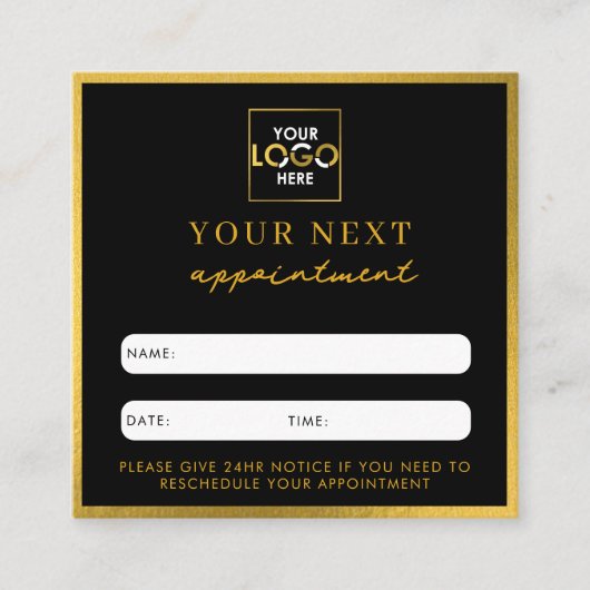 ビジネスロゴ美しいアポイントメントカードブラック金ゴールド スクエア名刺 (正面)