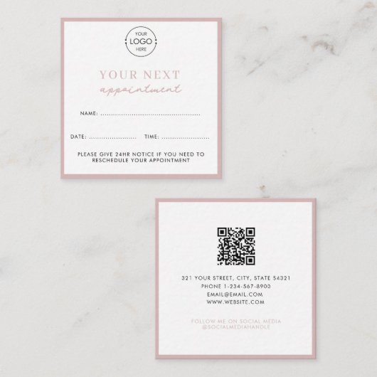 ビジネスロゴ美しいアポイントメントカード赤面ピンク スクエア名刺 (正面/裏面)