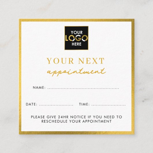 ビジネスロゴ美しいアポイントメントカード金ゴールド スクエア名刺 (正面)