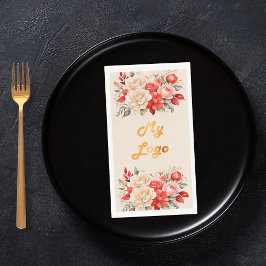 ビジネスロゴ赤いアイボリー花模様クリームベージュ