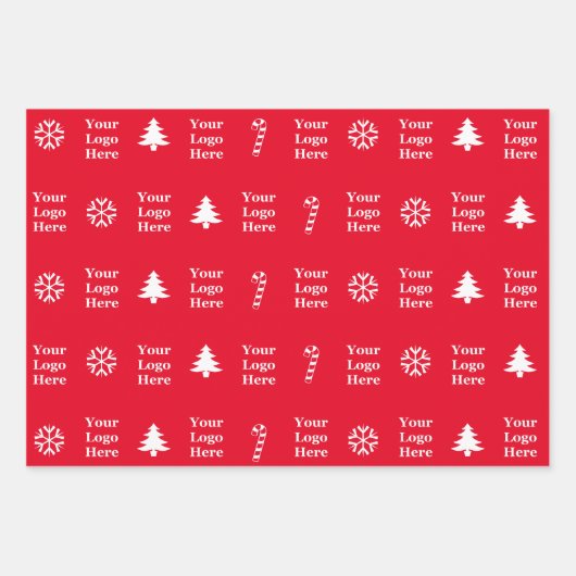 ビジネスロゴ赤い白いクリスマスツリーキャンディーケーン ラッピングペーパーシート (正面3)