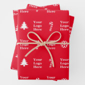 ビジネスロゴ赤い白いクリスマスツリーキャンディーケーン ラッピングペーパーシート (インサイチュ)