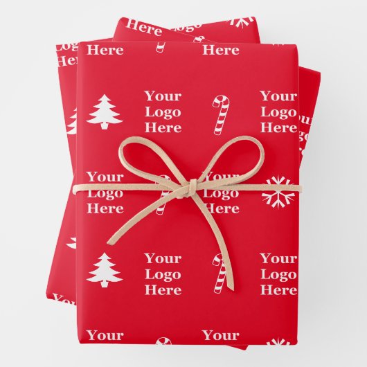 ビジネスロゴ赤い白いクリスマスツリーキャンディーケーン ラッピングペーパーシート (インサイチュ)