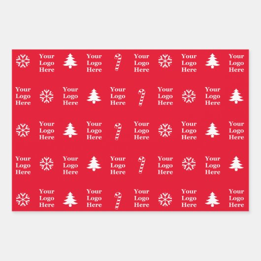 ビジネスロゴ赤い白いクリスマスツリーキャンディーケーン ラッピングペーパーシート (正面)