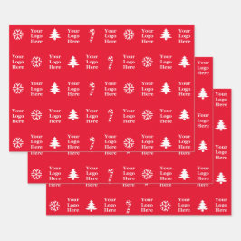ビジネスロゴ赤い白いクリスマスツリーキャンディーケーン ラッピングペーパーシート