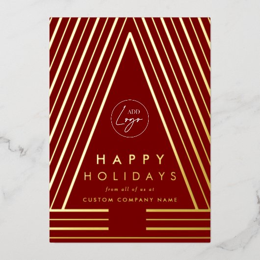 ビジネスロゴ赤と金ゴールド幾何学的クリスマス 箔シーズンカード (正面)