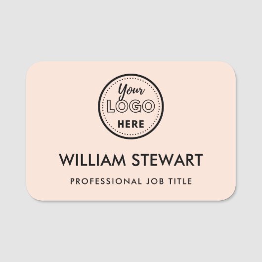 ビジネスロゴ赤面ピンクの従業員スタッフ名 名札 (正面)