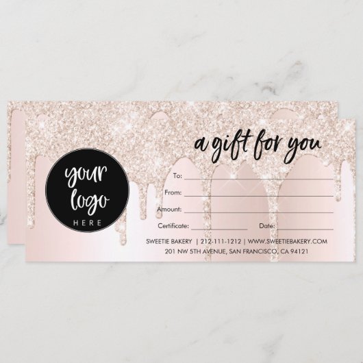 ビジネスロゴ赤面ピンクグリッターギフト証明書 (正面/裏面)