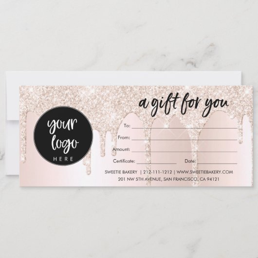 ビジネスロゴ赤面ピンクグリッターギフト証明書 (正面)