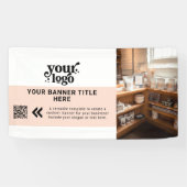 ビジネスロゴ赤面ピンクモダンQRコードフォト 横断幕 (横)