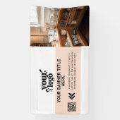 ビジネスロゴ赤面ピンクモダンQRコードフォト 横断幕 (縦)