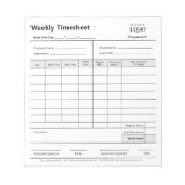 ビジネスロゴ週次タイムシート従業員の作業時間 ノートパッド (正面)
