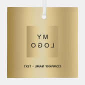 ビジネスロゴ金ゴールドクリスマス ガラスオーナメント (裏面)