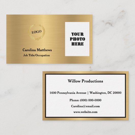 ビジネスロゴ金ゴールド写真 名刺 (正面/裏面)