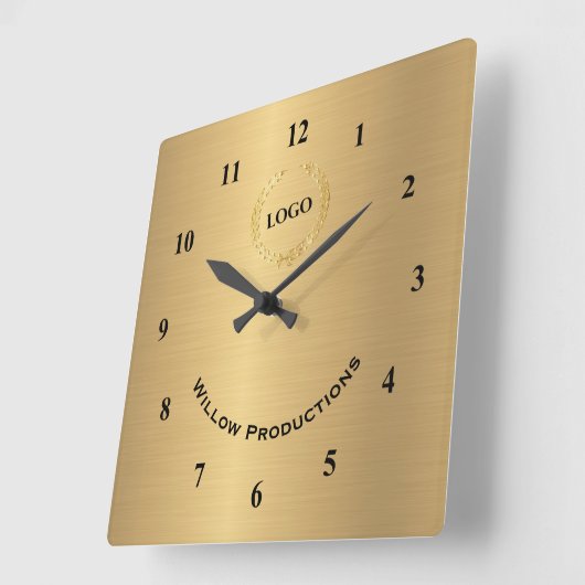 ビジネスロゴ金ゴールド スクエア壁時計 (傾斜)