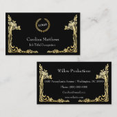 ビジネスロゴ金箔ピーコックコーナーブラック 名刺 (正面/裏面)