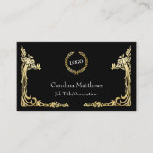 ビジネスロゴ金箔ピーコックコーナーブラック 名刺 (正面)