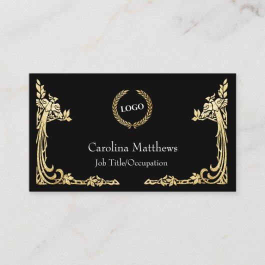 ビジネスロゴ金箔ピーコックコーナーブラック 名刺 (正面)