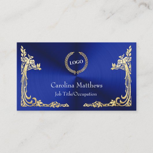 ビジネスロゴ金箔ピーコックコーナーブルー 名刺 (正面)