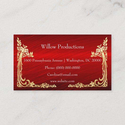 ビジネスロゴ金箔ピーコックコーナー赤 名刺 (裏面)