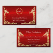 ビジネスロゴ金箔ピーコックコーナー赤 名刺 (正面/裏面)
