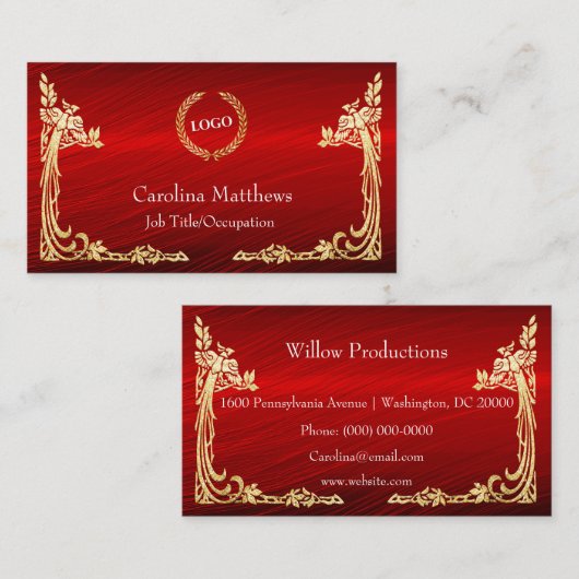 ビジネスロゴ金箔ピーコックコーナー赤 名刺 (正面/裏面)