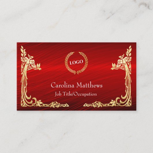 ビジネスロゴ金箔ピーコックコーナー赤 名刺 (正面)