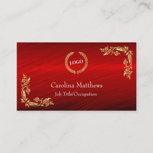 ビジネスロゴ金箔フローラコーナー赤 名刺 (正面)