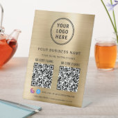 ビジネスロゴ2種QRコード ソーシャルメディア ゴールド 台座サイン (インサイチュ)