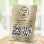 ビジネスロゴ2 QRコードソーシャルメディア金ゴールド 台座サイン