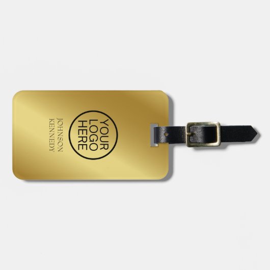 ビジネスロゴ – カスタム金ゴールドエレガントメタリック ラゲッジタグ (正面横)