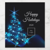 ビジネスロゴ クリスマス ブラック ブルー モダン ツリー ワインラベル (シングルラベル)