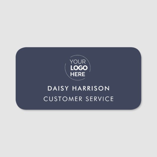 ビジネスロゴ |ネイビーブルーモダン社員スタッフ 名札 (正面)