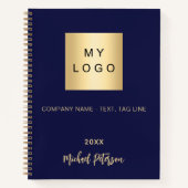 ビジネスロゴ ネイビーブルー ゴールド エレガント モノグラム ノートブック (正面)