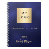 ビジネスロゴ ネイビーブルー ゴールド 名前 年 ノートブック (正面)