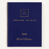 ビジネスロゴ ネイビーブルー ゴールド 名前 筆記体 ノートブック (正面)