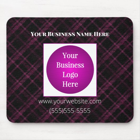 ビジネスロゴ |パープルプレイドパーソナライズされたマウスパッド マウスパッド (正面)