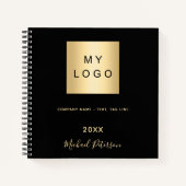 ビジネスロゴ ブラック ゴールド ネーム スクリプト ノートブック (正面)