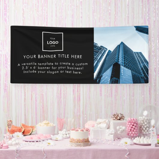 ビジネスロゴ |ホワイトモダンミニマリスト写真6' 横断幕 (パーティー)