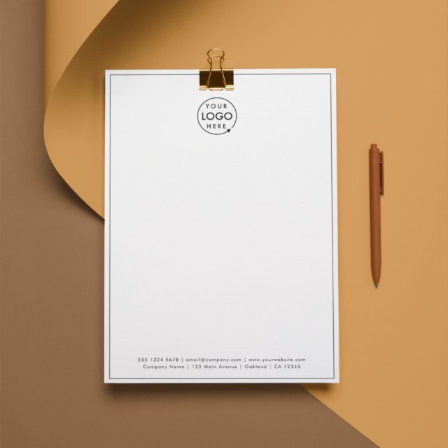 ビジネスロゴ |ミニマモダンリストシンプルの縁ど レターヘッド (Modern thin border white business letterhead by Guava - clean, sleek, and professional.)