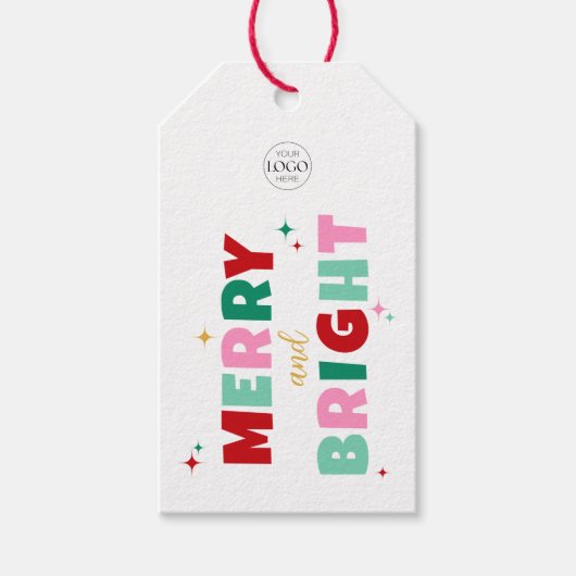 ビジネスロゴ メリー＆ブライト カラフル タイポグラフィ ギフトタグ (正面)