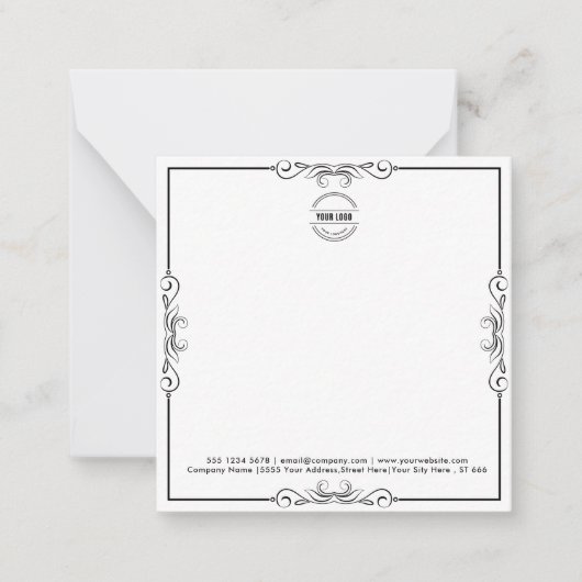 ビジネスロゴ |モダンミニマリストの黒い縁どレット ノートカード (正面)