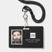 ビジネスロゴ | 写真名バーコード従業員 バッジ (ストラップ付き表面)