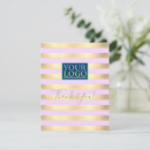 ビジネスロゴ、名前金ゴールドと薄紫ストライプ、グリーン山 サンキューカード (スタンド正面)