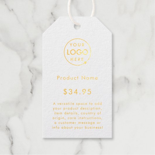 ビジネスロゴ |白ミニマルと金ゴールドの価格ラベル ギフトタグ (正面)