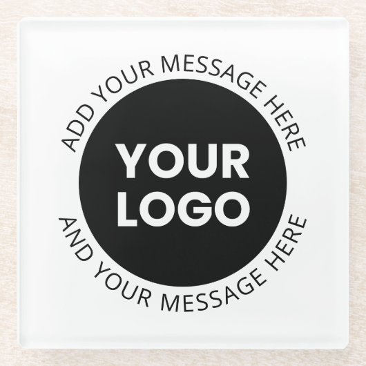 ビジネスロゴ&編集可能文字ホワイト&ブラック ガラスコースター (正面)