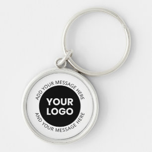 ビジネスロゴ&編集可能文字ホワイト&ブラック キーホルダー