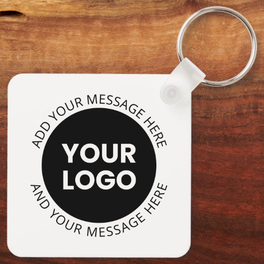 ビジネスロゴ&編集可能文字ホワイト&ブラック キーホルダー (裏面)